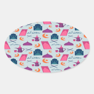 Gelukkig Ramadan-patroon Ovale Sticker