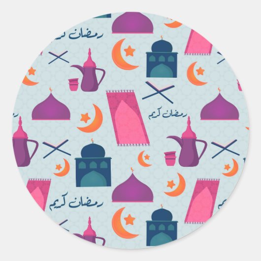 Gelukkig Ramadan-patroon Ronde Sticker (Voorkant)