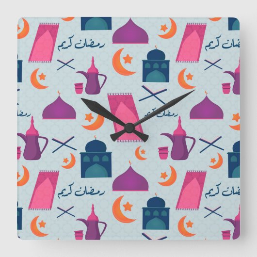 Gelukkig Ramadan-patroon Vierkante Klok (Voorkant)