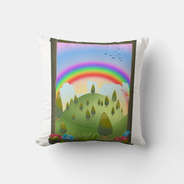 Gelukkig Regenboog Landschap Kussen (Voorkant)
