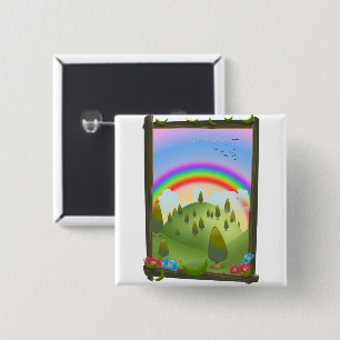 Gelukkig Regenboog Landschap Vierkante Button 5,1 Cm