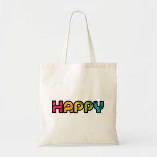Gelukkig regenboogkleurig woord tote bag