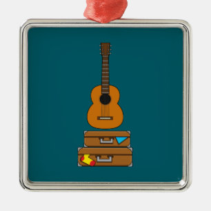 Gelukkig reizen met bagage en gitaar metalen ornament