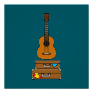 Gelukkig reizen met bagage en gitaar perfect poster