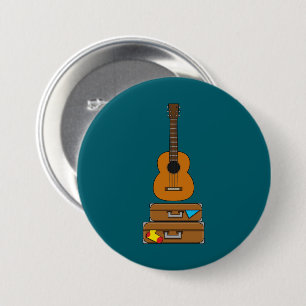 Gelukkig reizen met bagage en gitaar ronde button 7,6 cm