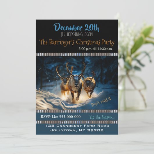 Gelukkig rendier feestdag uitnodiging (Staand voorkant)