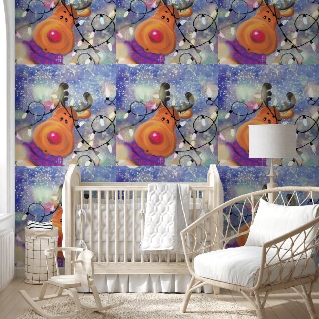 Gelukkig rendier kerst behang (Kinderen)