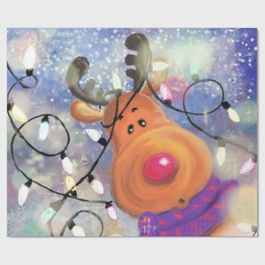 Gelukkig rendier kerst inpakpapier (Vlak)