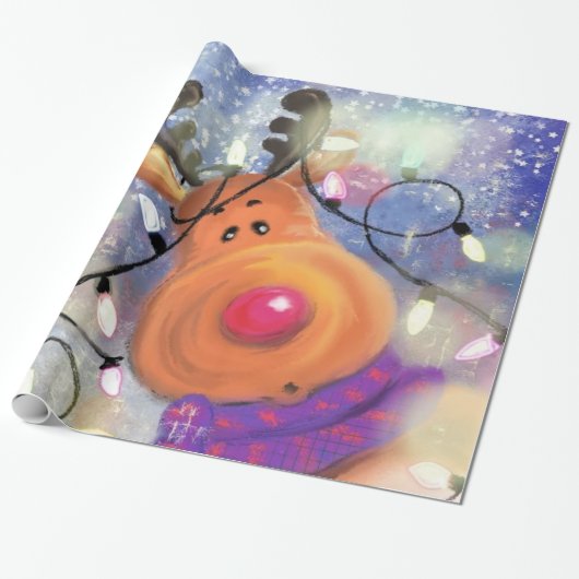 Gelukkig rendier kerst inpakpapier (Uitgerold)