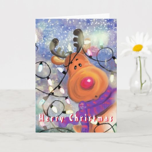 Gelukkig rendier kerstkaart kaart (Kleine Plant)