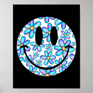 Gelukkig retro madeliefje glimlach gezicht blauwe poster