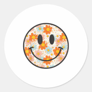 Gelukkig Retro Madeliefje Glimlach Gezicht Preppy  Ronde Sticker