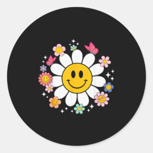 Gelukkig Retro Madeliefje Glimlach Gezicht Preppy Ronde Sticker