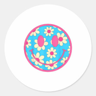 Gelukkig Retro Madeliefje Glimlachend Gezicht Prep Ronde Sticker