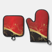 Gelukkig rood modern ontwerp ovenwant & pannenlap set (Voorkant)