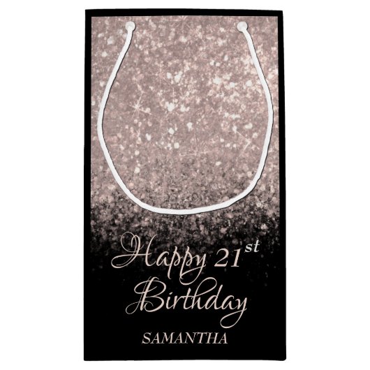 Gelukkig Roos Gold en zwart glitter elke leeftijd Klein Cadeauzakje (Achterkant)