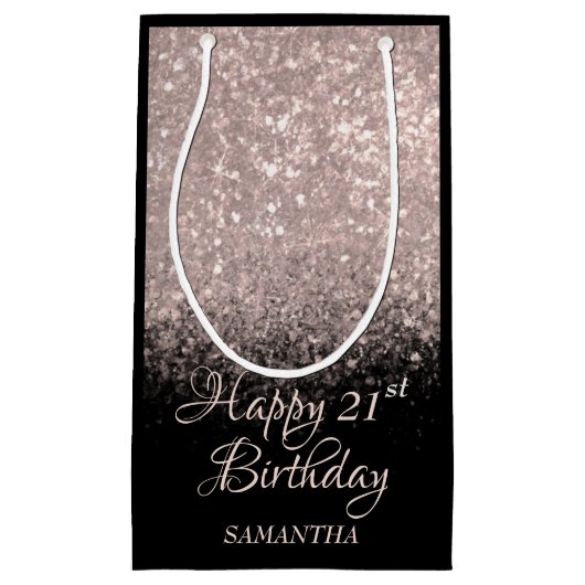 Gelukkig Roos Gold en zwart glitter elke leeftijd Klein Cadeauzakje (Voorkant)