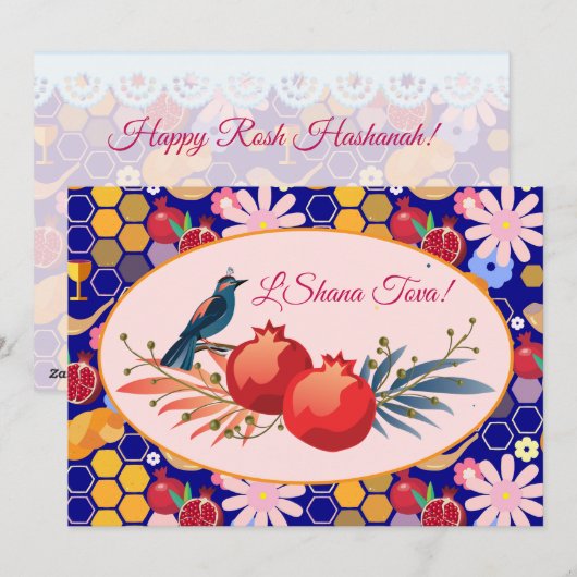 Gelukkig Rosh Hashana Joods Nieuwjaar Bloempatroon Feestdagenkaart (Voorkant / Achterkant)