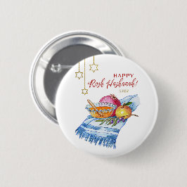 Gelukkig Rosj Hasjana in waterverf Ronde Button 5,7 Cm