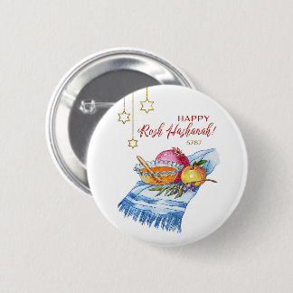 Gelukkig Rosj Hasjana in waterverf Ronde Button 5,7 Cm