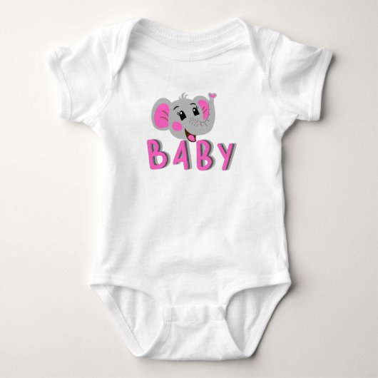 Gelukkig Roze Baby Olifant Romper (Voorkant)