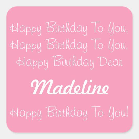 Gelukkig Roze en Wit Gepersonaliseerd Verjaardagsl Vierkante Sticker (Voorkant)