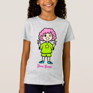 Gelukkig Roze Haar Cartoon Personage T-shirt