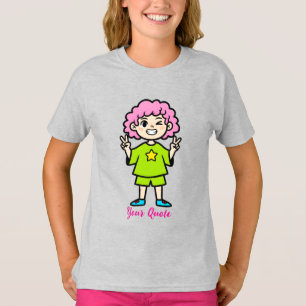 Gelukkig Roze Haar Cartoonpersonage T-shirt