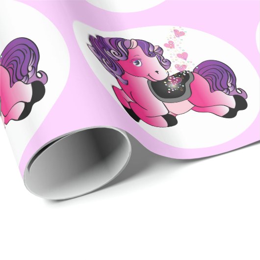 Gelukkig roze pony cadeaupapier (Rol Hoek)