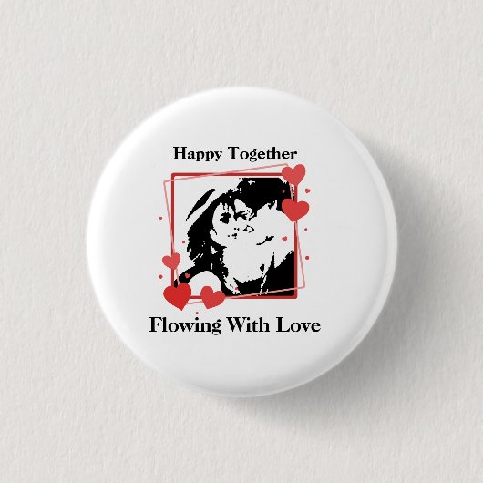Gelukkig samen vloeiend van liefde hart Lijst Ronde Button 3,2 Cm (Voorkant)
