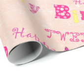 Gelukkig Schattige 12e verjaardag roze geel Cadeaupapier (Rol Hoek)