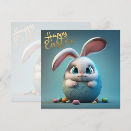 Gelukkig schattige paaskonijn feestdagenkaart (Voorkant / Achterkant)
