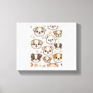 Gelukkig Schattige Puppies Pattern Canvas Afdruk