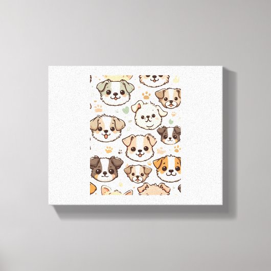 Gelukkig Schattige Puppies Pattern Canvas Afdruk (Voorkant)