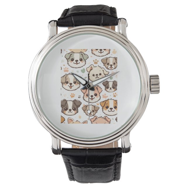 Gelukkig Schattige Puppies Pattern Horloge (Voorkant)