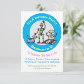 Gelukkig schattige robots trio cartoon-uitnodiging kaart (Staand voorkant)