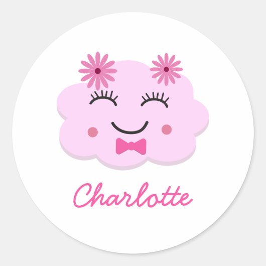 Gelukkig schattige roze kawaii wolkennaam ronde sticker (Voorkant)