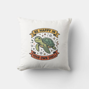 Gelukkig Schildpad Citaat Vintage Gravure Ontwerp_ Kussen