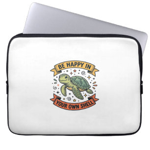 Gelukkig Schildpad Citaat Vintage Gravure Ontwerp_ Laptop Sleeve