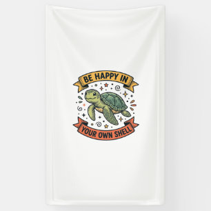 Gelukkig Schildpad Citaat Vintage Gravure Ontwerp_ Spandoek