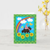 Gelukkig Schotse Regenboog Quilt Ontwerp 4x6 kaart (Gele Bloem)