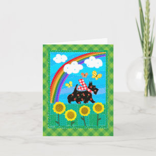 Gelukkig Scottie Regenboog Quilt Ontwerp 4x6 kaart