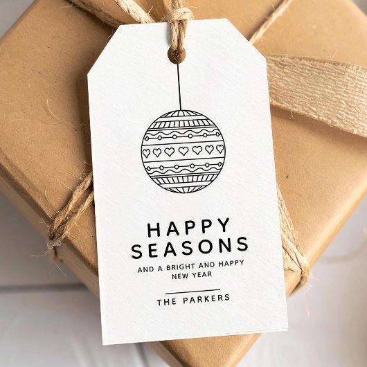 Gelukkig Seizoenen Minimalistisch patroon Kerstbal Cadeaulabel