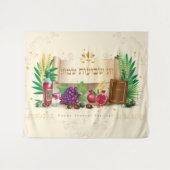 Gelukkig SHAVUOT decoratief ornament zeven soorten Wandkleed (Voorkant (horizontaal))