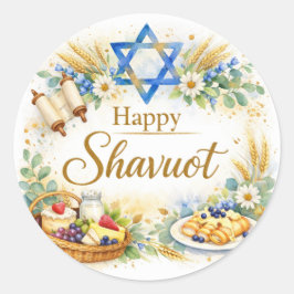Gelukkig Shavuot-sticker, Davidster Ronde Sticker