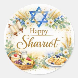 Gelukkig Shavuot-sticker, Davidster Ronde Sticker