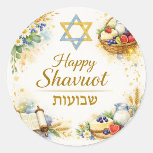 Gelukkig Shavuot Sticker, Davidster, Zuivel, Ronde Sticker