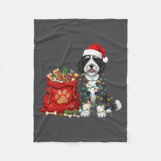 Gelukkig Sheepadoodle Kerstverlichting Hond Moeder Fleece Deken (Voorkant)