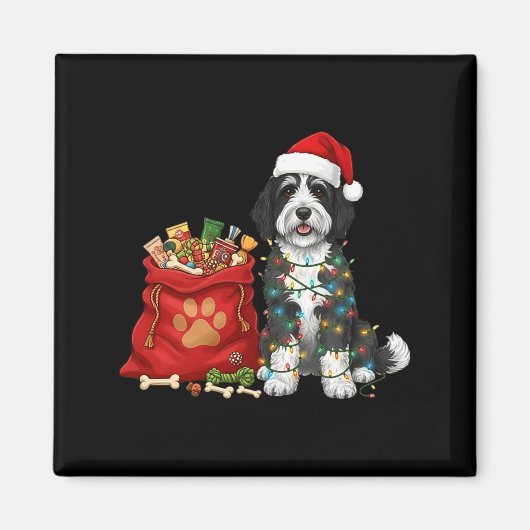 Gelukkig Sheepadoodle Kerstverlichting Hond Moeder Magneet (Voorkant)