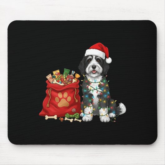 Gelukkig Sheepadoodle Kerstverlichting Hond Moeder Muismat (Voorkant)